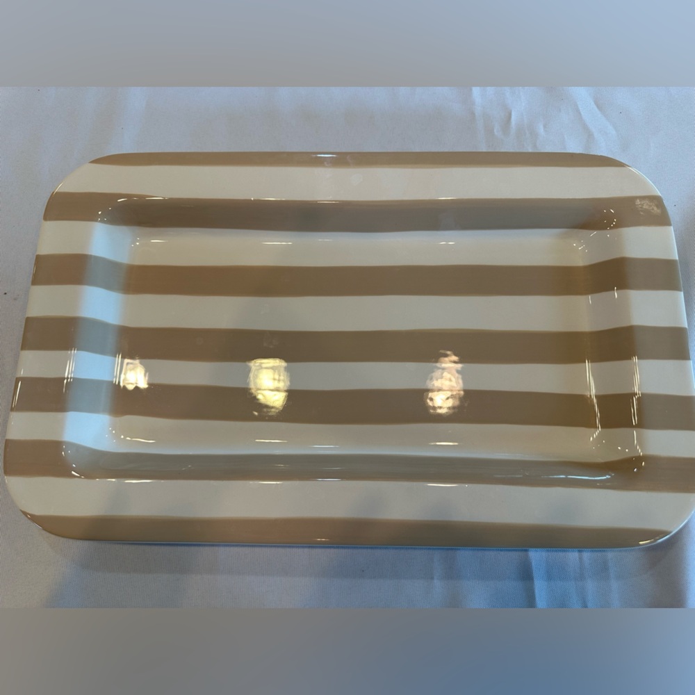 Coton Colors Happy Everything! Tan and White Striped Large Platter 16”x10” - Picture 3 of 7